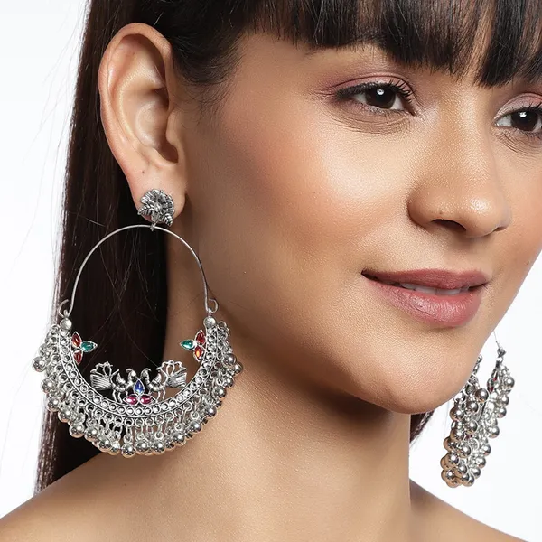 Silver-Plated_Peacock_Shaped_Oxidised_Chandbalis