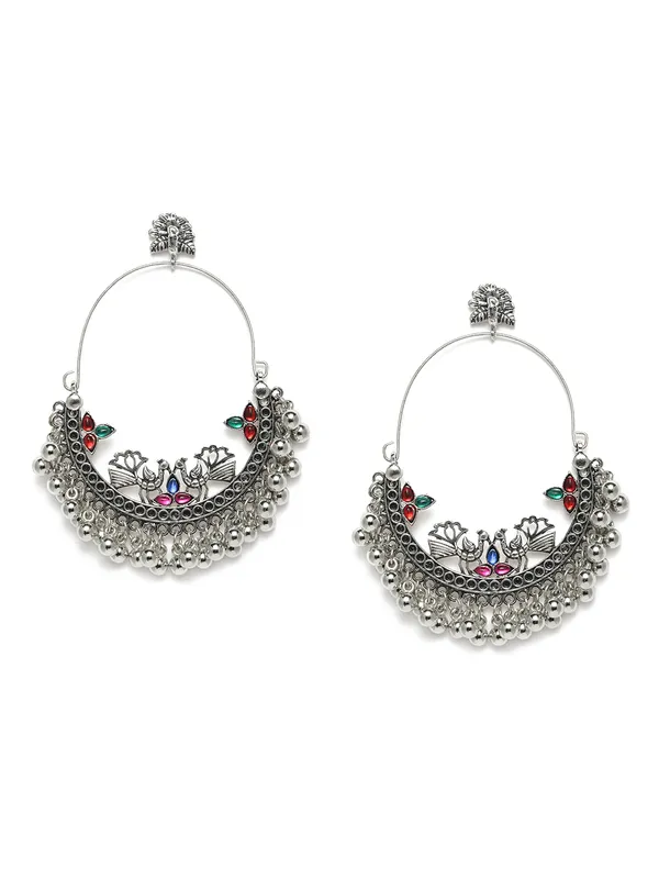 Silver-Plated_Peacock_Shaped_Oxidised_Chandbalis