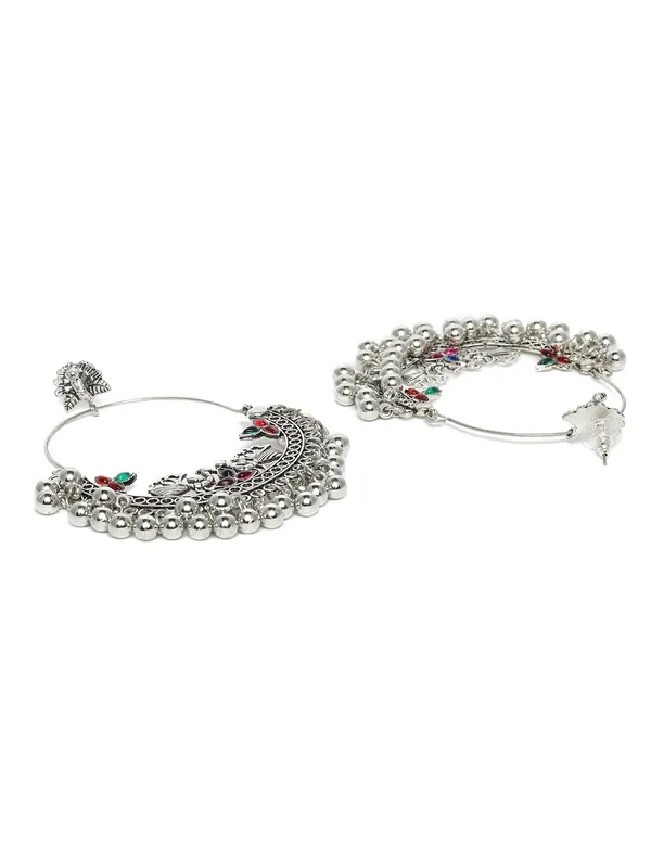Silver-Plated_Peacock_Shaped_Oxidised_Chandbalis