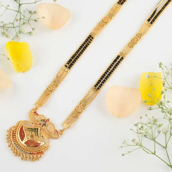 Combo_Of_3_Pcs_Ethnic_Traditional_One_Gram_Gold_Glorious_Maharashtrian_Style_Long_Chain_Black_Beads_30_Inch_And_18_Inch_Short