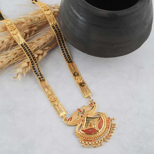 Combo_Of_3_Pcs_Ethnic_Traditional_One_Gram_Gold_Glorious_Maharashtrian_Style_Long_Chain_Black_Beads_30_Inch_And_18_Inch_Short