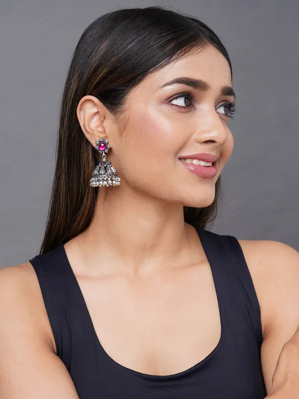 German_silver_plated_pink_stone_jhumkas