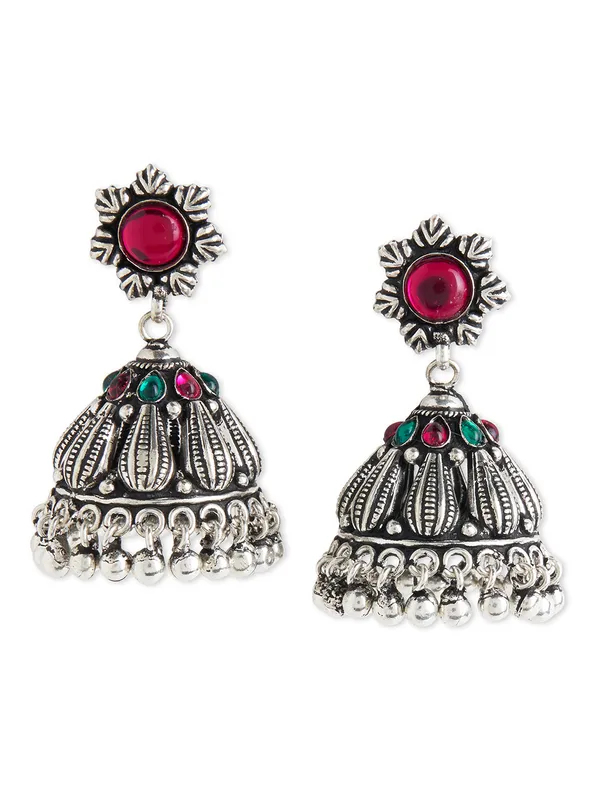 German_silver_plated_pink_stone_jhumkas