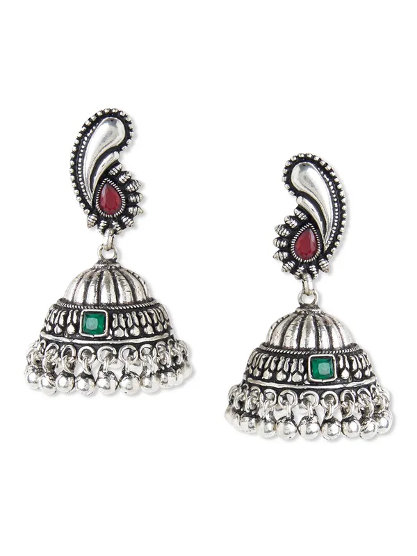 Silver_plated_oxidised_pink_stone_jhumka
