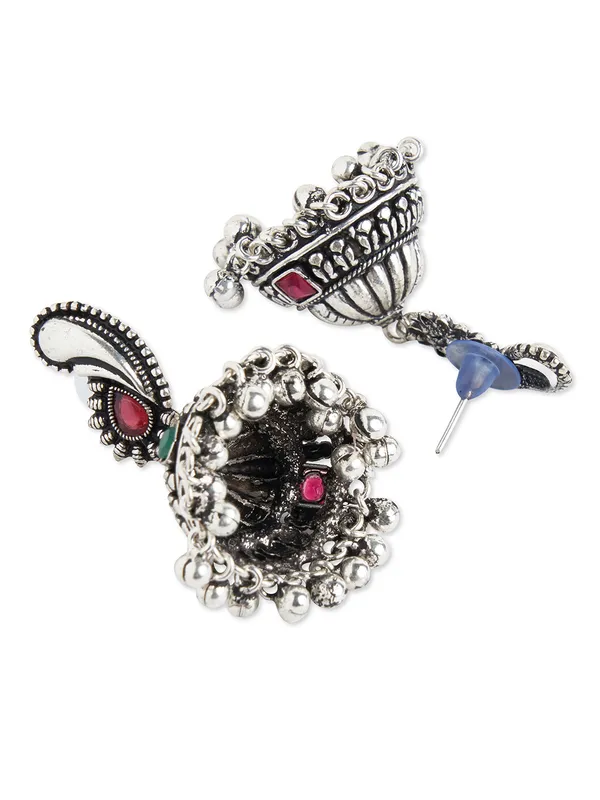 Silver_plated_oxidised_pink_stone_jhumka