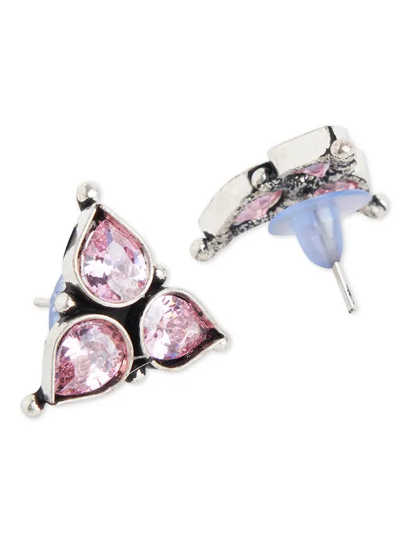 silver_plated_pink_stone_traingle_studs