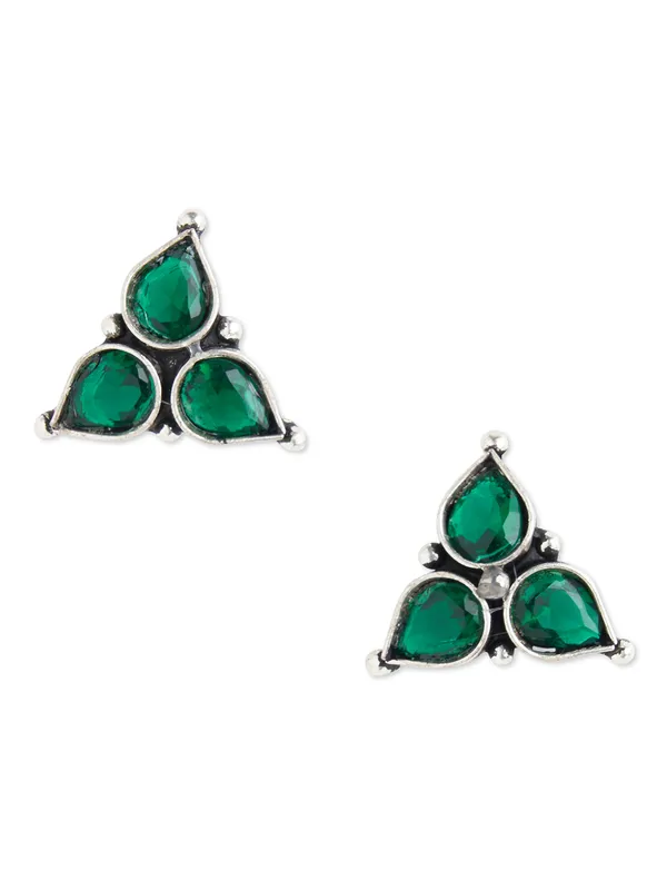 silver_plated_green_stone_traingle_studs