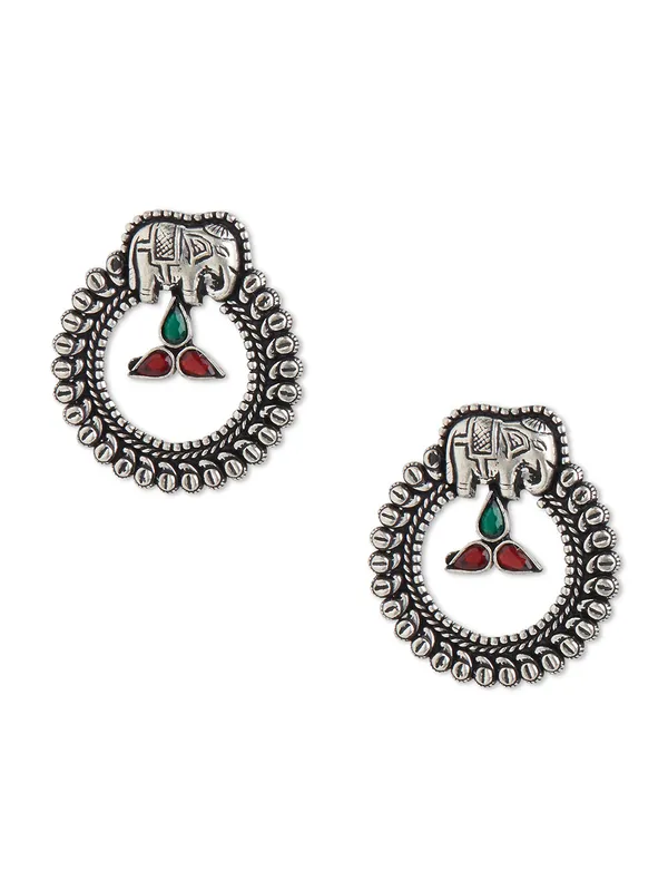 women_silver_plated_round_elephant_stud
