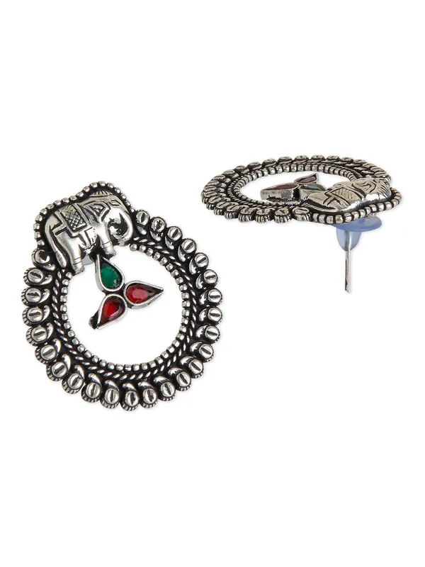 women_silver_plated_round_elephant_stud