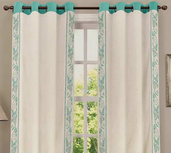 Pack_of_2_Cotton_Beige_Aqua_blossom_bale_Collection_Curtain_Set_for_Window_and_Door