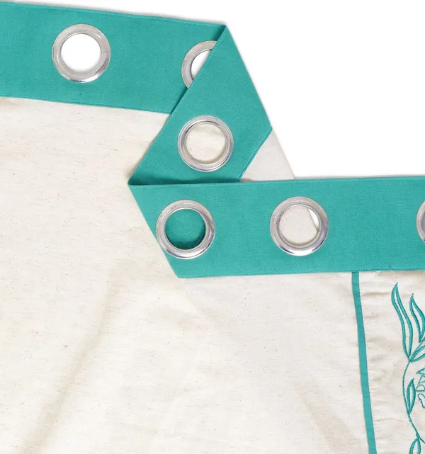 Pack_of_2_Cotton_Beige_Aqua_blossom_bale_Collection_Curtain_Set_for_Window_and_Door