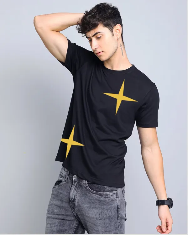 Black_Star_Printed_Half_Sleeve_Cotton_T-Shirt_For_Men