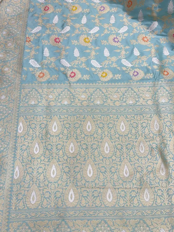 Humairah_Pure_Handloom_Seagreen_Katan_Silk_Kadhwa_Floral_Minakari_Jangla_Zari_Jaal_with__Gold_Kadhwa_Silver_Meenakari_Border_&_Pallu_and_Sea_Green_Blouse