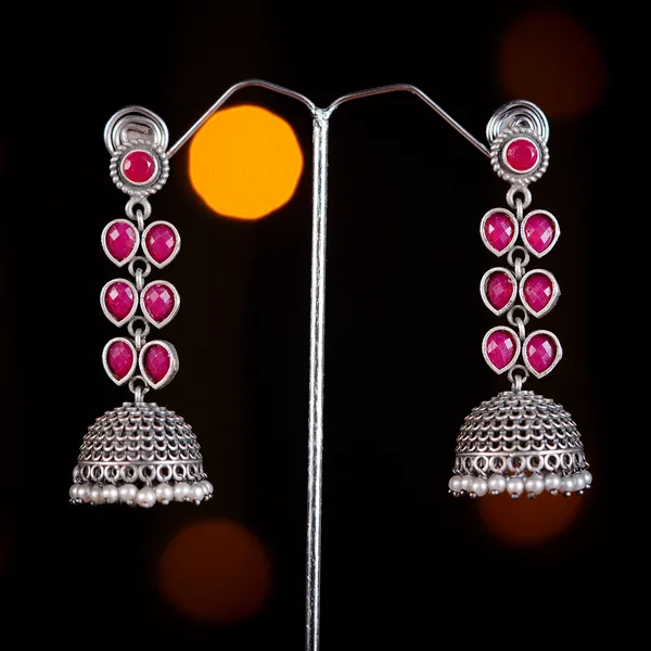 Oxidised_Layered_Earrings_Silver_Finish