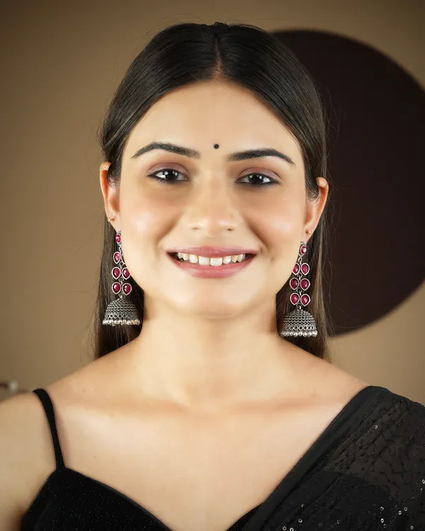 Oxidised_Layered_Earrings_Silver_Finish