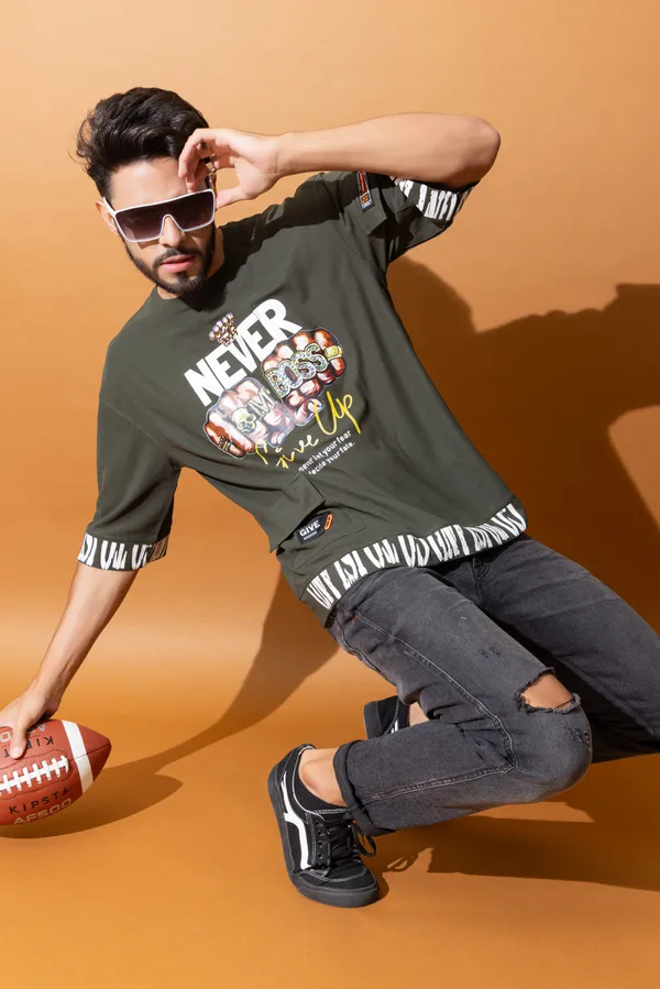 Olive_Honey_Comb_Printed_Round_Neck_Soft_T-Shirt_For_Men