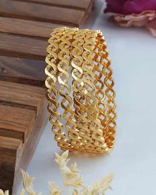 High_Gold_Plated_Daily_Wear_Fancy_Leaf_Design_4Pcs_Bangle