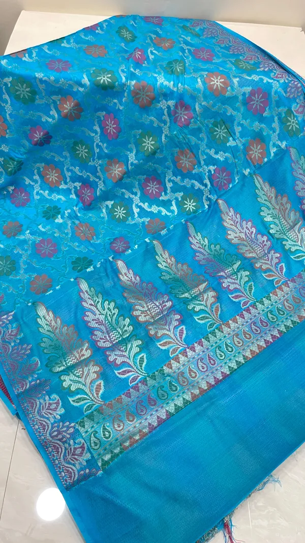 Humairah_Presents_Blue_Semi_Georgette_Alfi_Mina_Floral_Zari_Jaal_Minakari_Zari_Border_with_Banarasi_Floral_Boota_Pallu_and_Blue_Multi_Stripe_Blouse