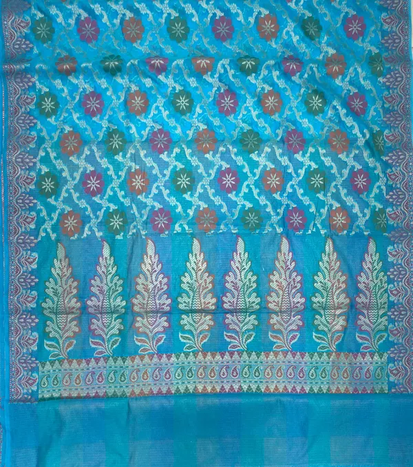 Humairah_Presents_Blue_Semi_Georgette_Alfi_Mina_Floral_Zari_Jaal_Minakari_Zari_Border_with_Banarasi_Floral_Boota_Pallu_and_Blue_Multi_Stripe_Blouse
