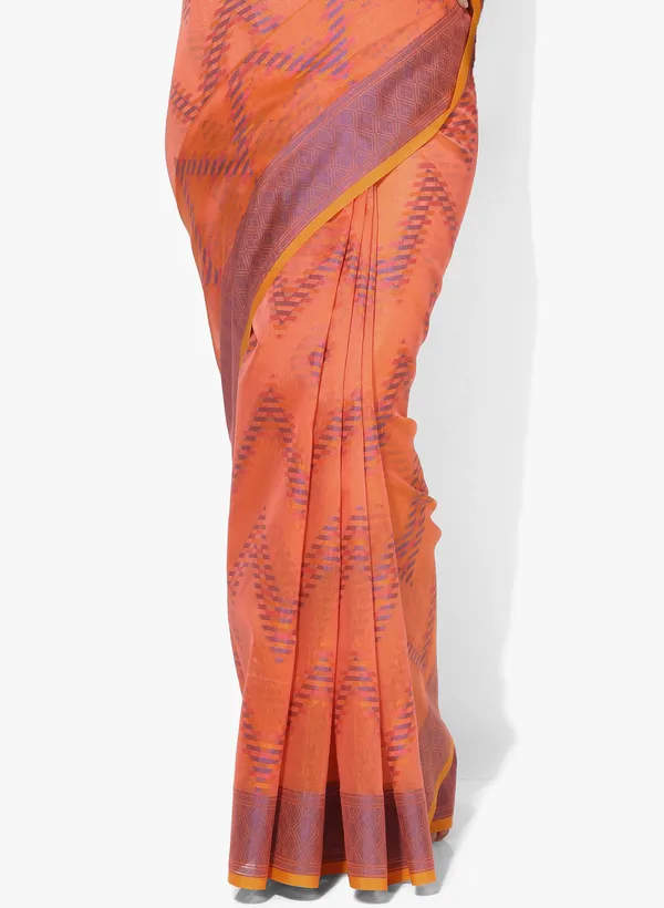 Orange_Silk_Blend_Banarasi_Sarees_For_Women