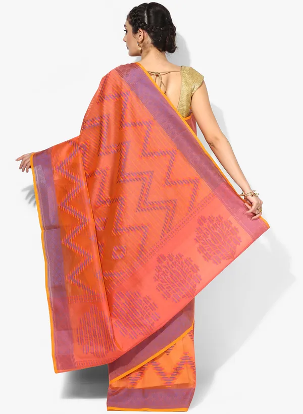 Orange_Silk_Blend_Banarasi_Sarees_For_Women