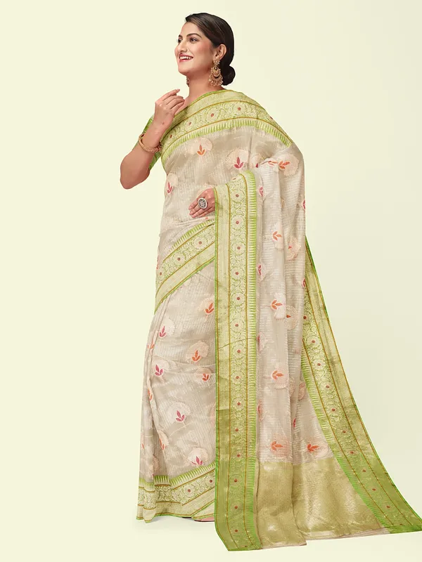 Beige_Cotton_Blend_Banarasi_Sarees_For_Women