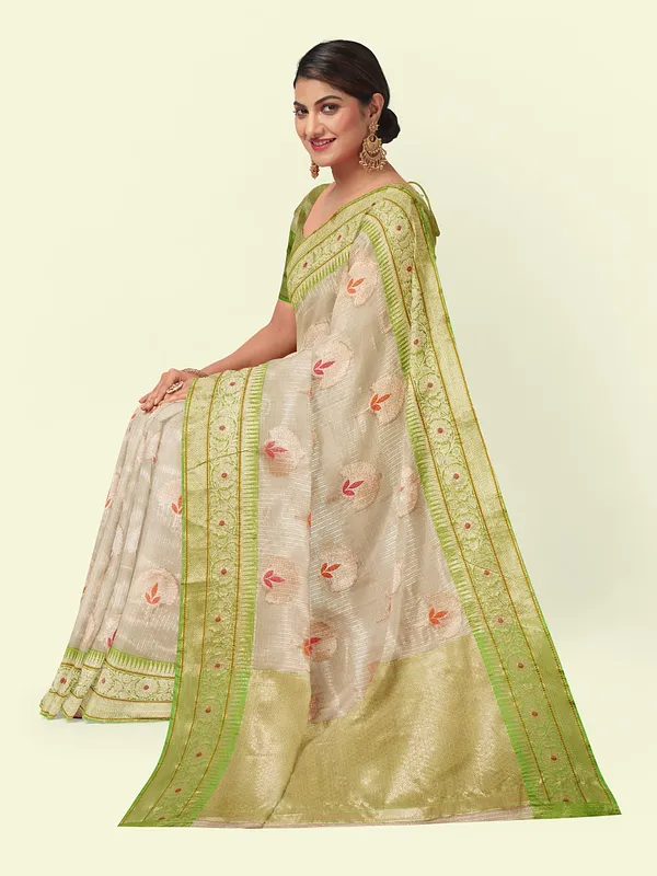 Beige_Cotton_Blend_Banarasi_Sarees_For_Women