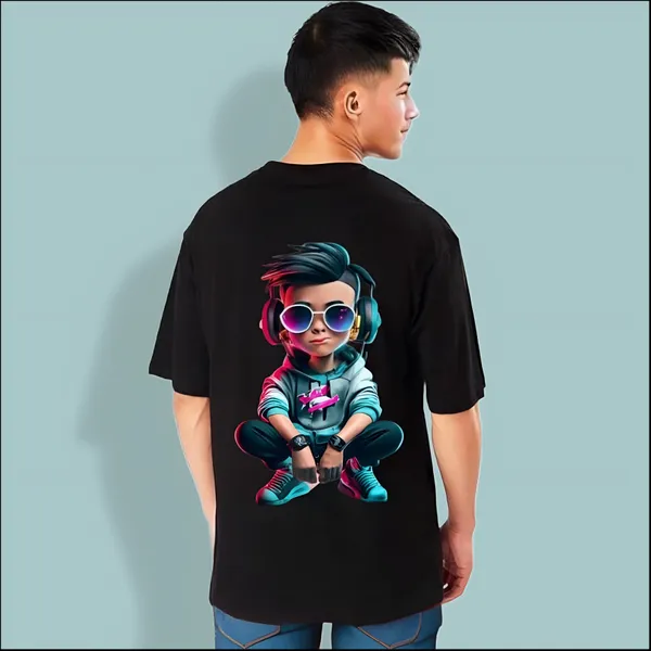 Black_Oversized_Printed_Half_Sleeve_Cotton_T-Shirt_For_Men