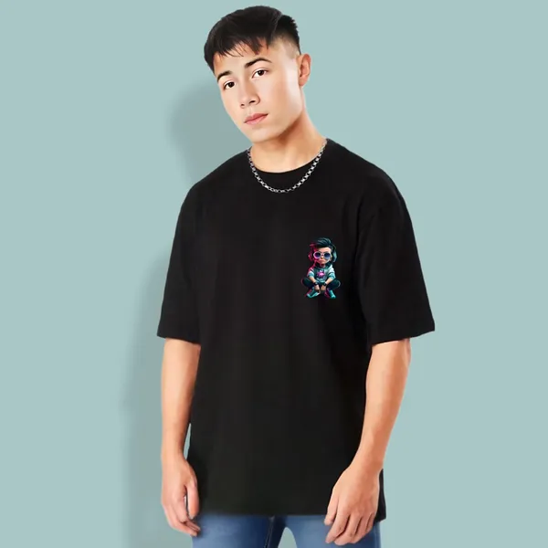 Black_Oversized_Printed_Half_Sleeve_Cotton_T-Shirt_For_Men