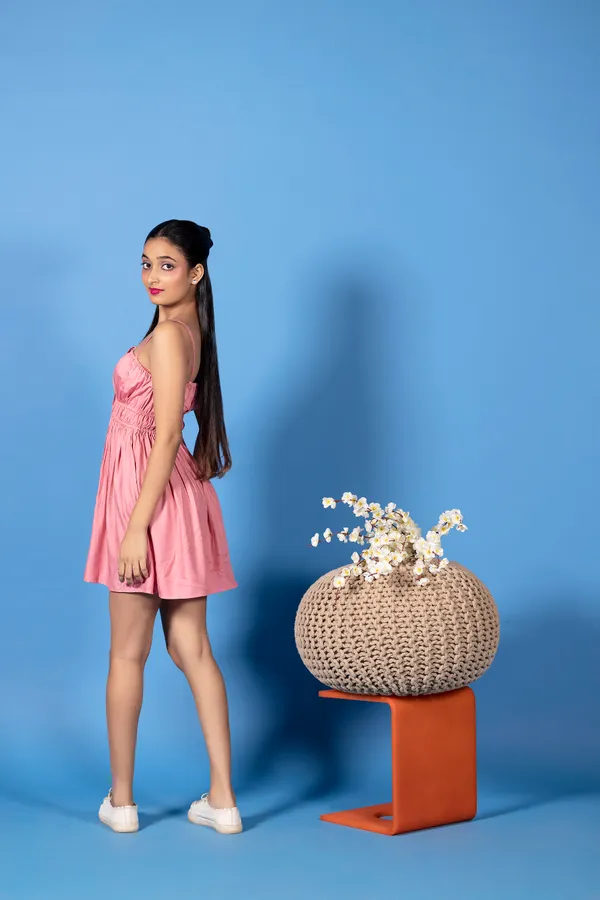 Pink_Fit_&_Flare_Tencel_Twill_Mini_Dress_For_Women