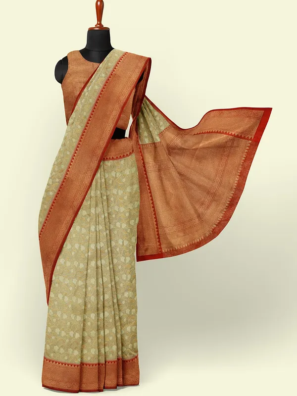 Beige_Cotton_Blend_Banarasi_Sarees_For_Women