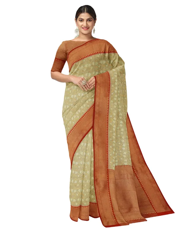 Beige_Cotton_Blend_Banarasi_Sarees_For_Women