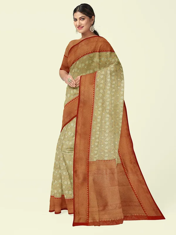 Beige_Cotton_Blend_Banarasi_Sarees_For_Women