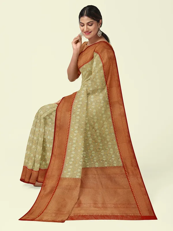 Beige_Cotton_Blend_Banarasi_Sarees_For_Women