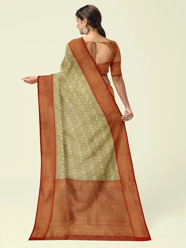 Beige_Cotton_Blend_Banarasi_Sarees_For_Women