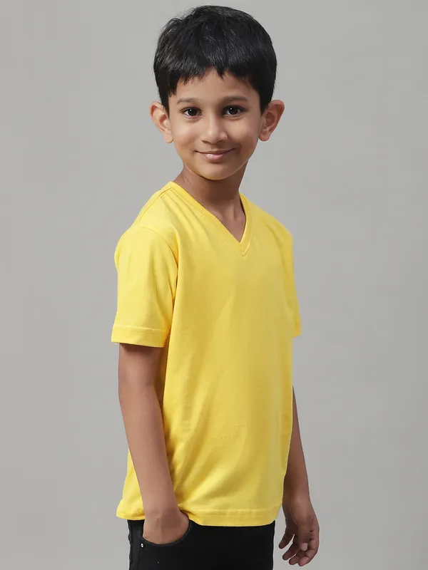 Yellow_Cotton_Rib_V-Neck_Short_Sleeves_T-Shirt_For_Kids