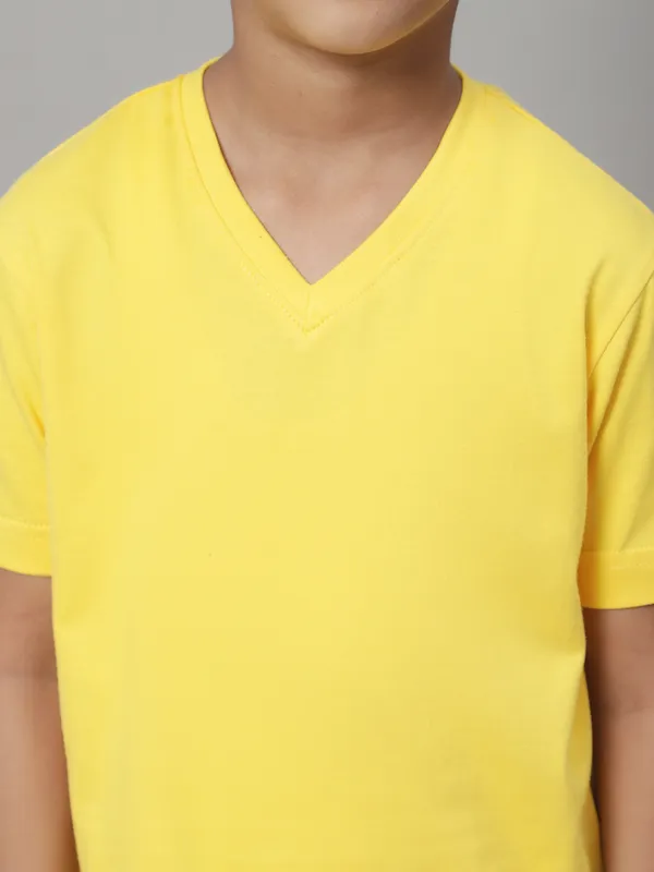 Yellow_Cotton_Rib_V-Neck_Short_Sleeves_T-Shirt_For_Kids