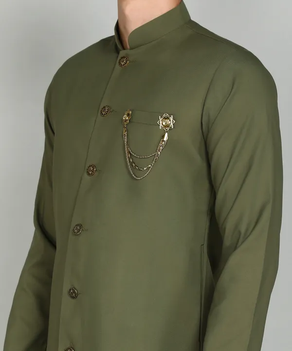 Solid_Mehndi_Green_Cotton_Blend_Nawabi_With_Paijama