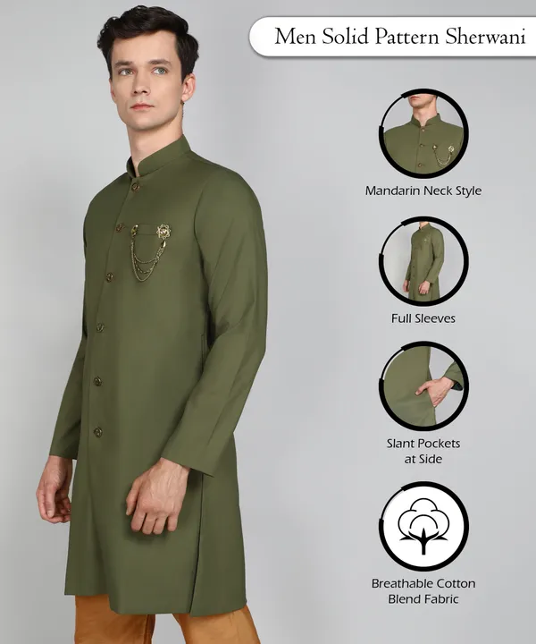 Solid_Mehndi_Green_Cotton_Blend_Nawabi_With_Paijama