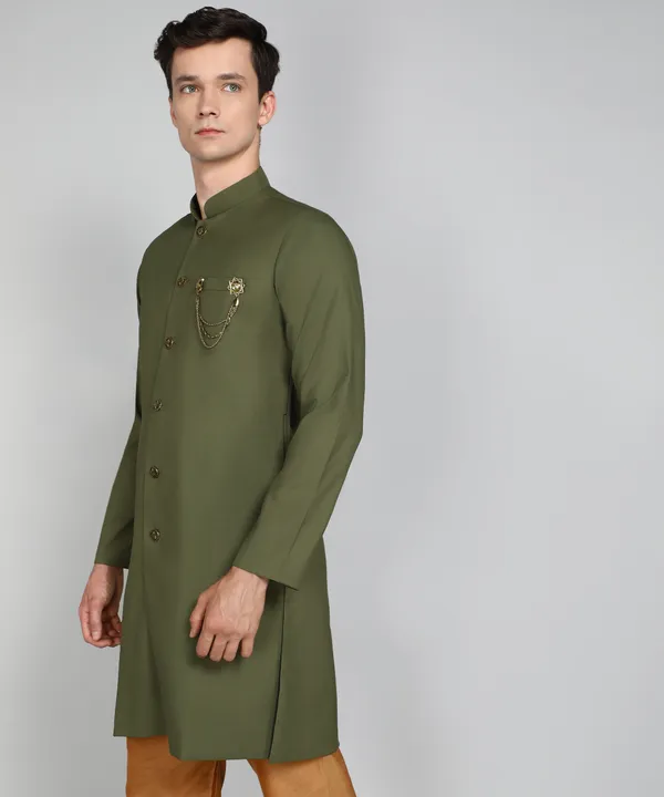 Solid_Mehndi_Green_Cotton_Blend_Nawabi_With_Paijama