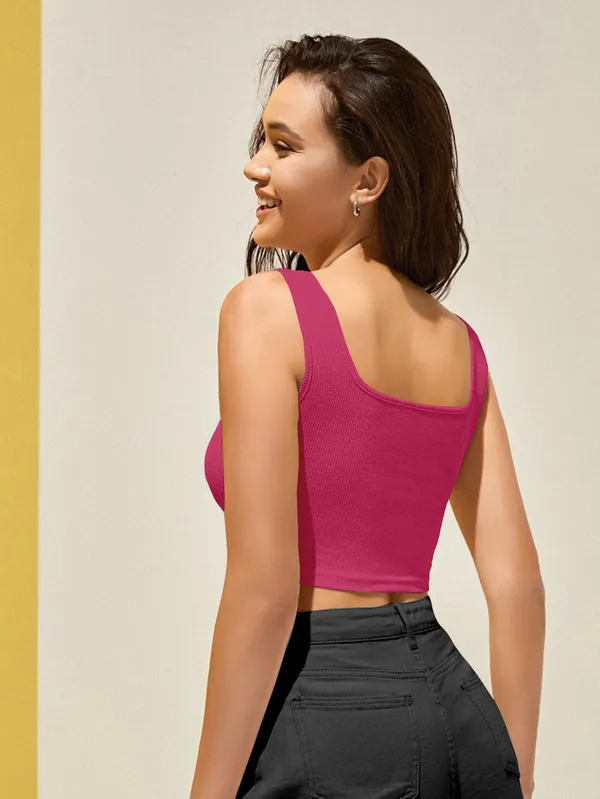 Pink_Sleeveless__Ribbed_Square_Neck__Crop_Top_For_Women