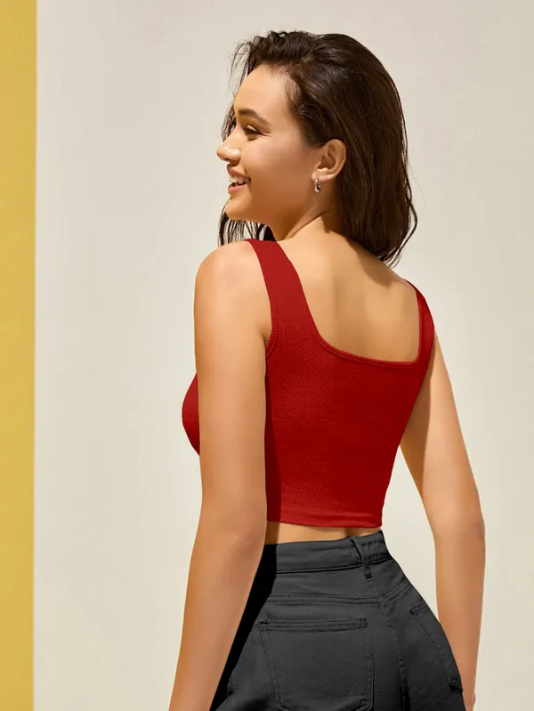 Red_Sleeveless__Ribbed_Square_Neck__Crop_Top_For_Women
