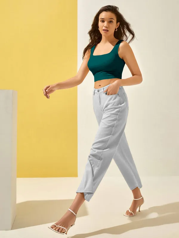 Tail_Green_Sleeveless__Ribbed_Square_Neck__Crop_Top_For_Women