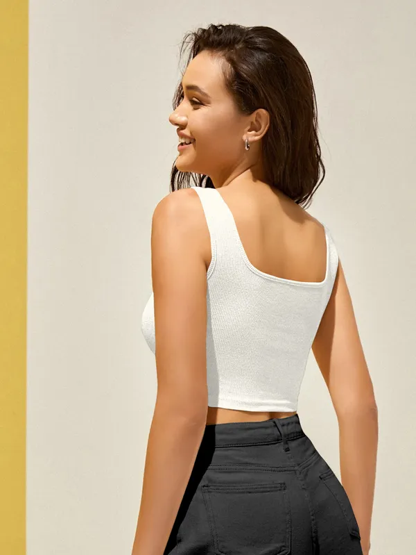 White_Sleeveless__Ribbed_Square_Neck__Crop_Top_For_Women