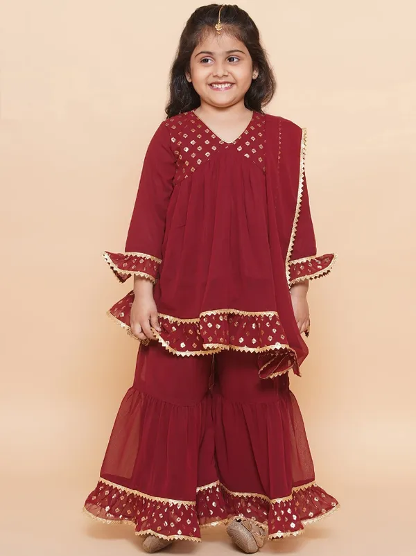 Maroon_Girls_Ethnic_Motifs_Yoke_Design_Empire_Georgette_Kurta_With_Sharara_&_Dupatta