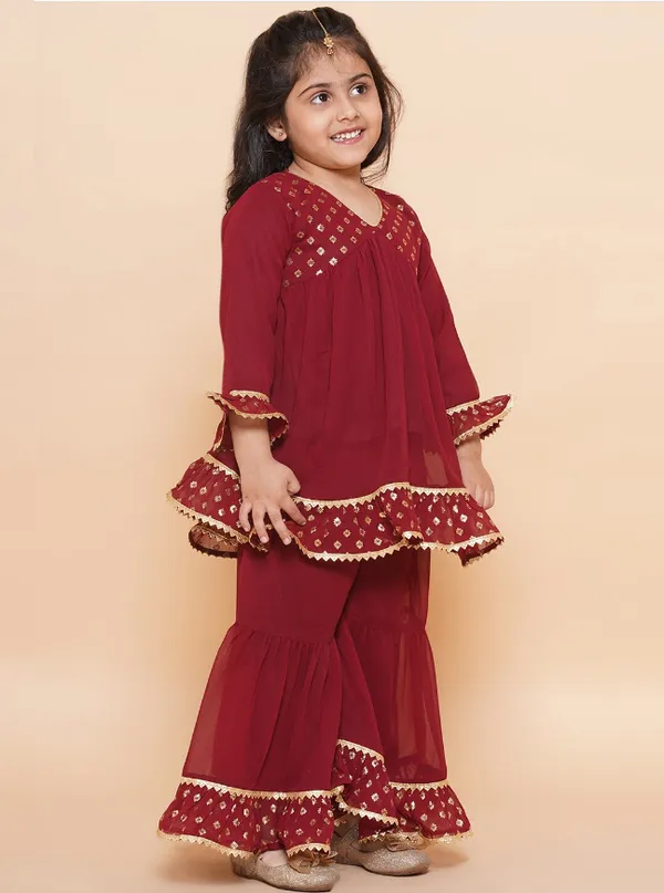 Maroon_Girls_Ethnic_Motifs_Yoke_Design_Empire_Georgette_Kurta_With_Sharara_&_Dupatta