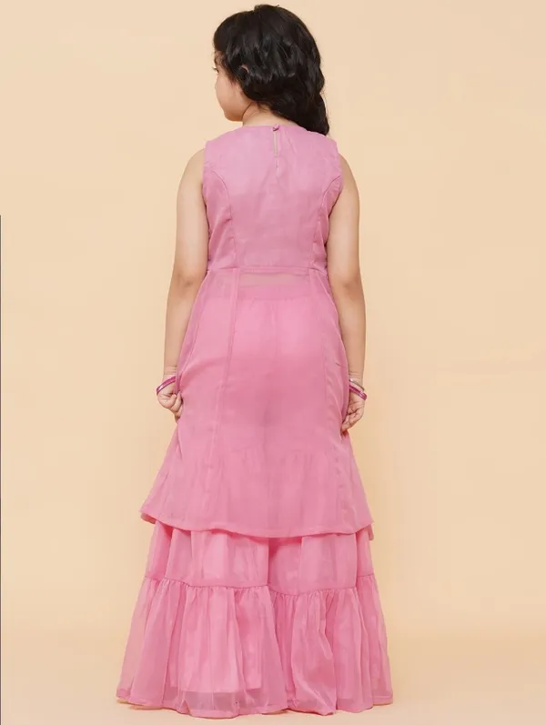 Peach_Girls_Pink_Self_Design_Poly_Georgette_Kurta_With_Sharara