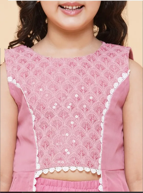 Peach_Girls_Pink_Self_Design_Poly_Georgette_Kurta_With_Sharara