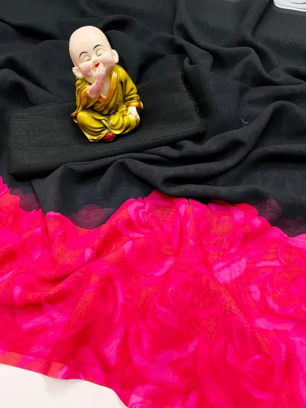 Black_Smooth_Georgettee_Floral_Border_Printed_Saree