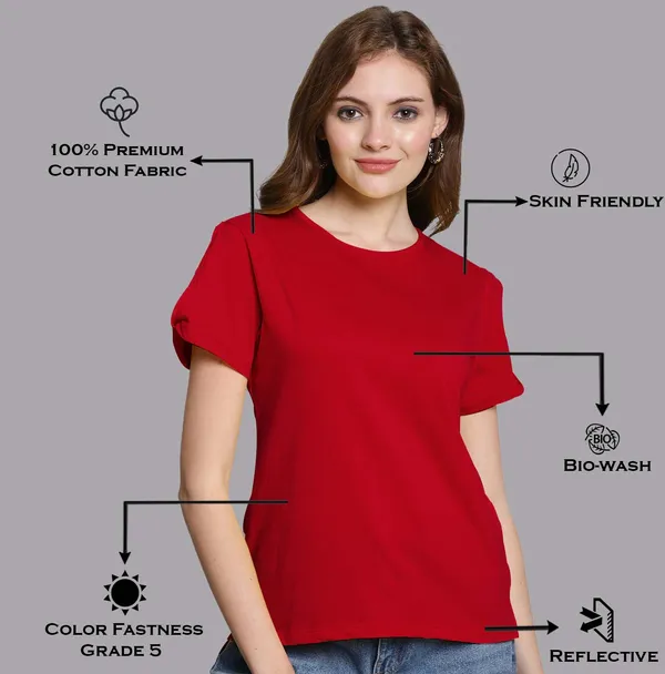 Red_Cotton_Round_Neck_Short_Sleeves_Solid_Casual_T-Shirt_For_Women